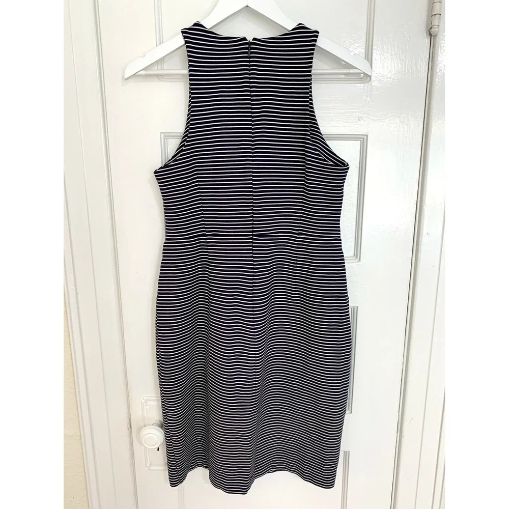 Banana Republic Sleeveless Ponte Sheath Dress Navy White Stripe Career Size 6